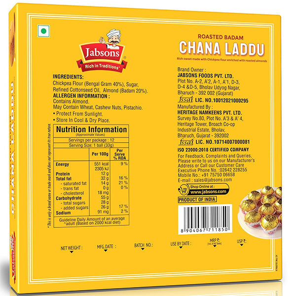 Jabsons Roasted Badam Chana Laddu - 400 g