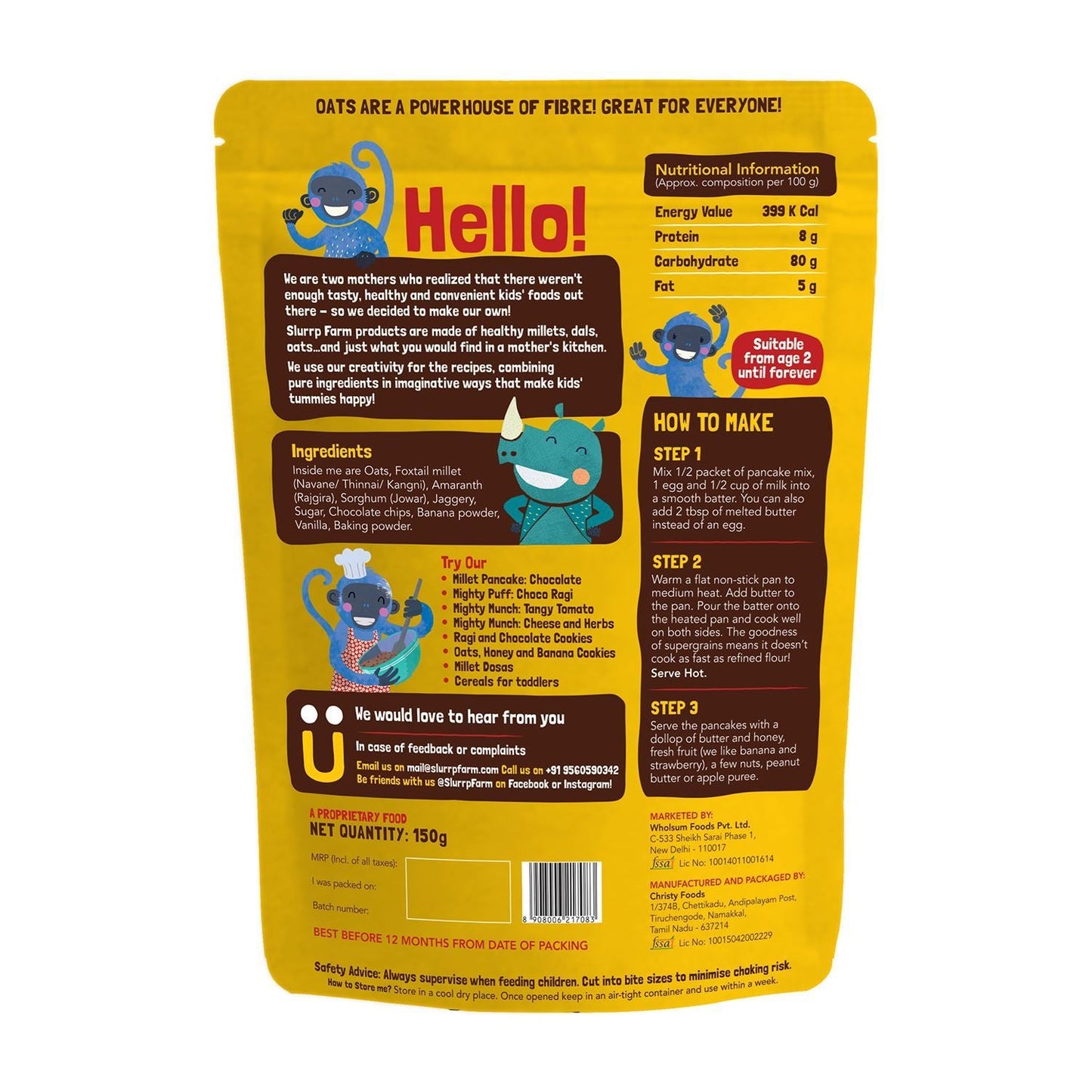 Slurrp Farm Pancake Mix With Banana Choco Chip & Supergrains