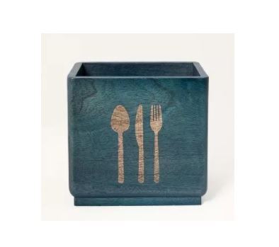 Ellementry Blue Wood Utensil Holder For Kitchen/Gifting Purpose/Tableware