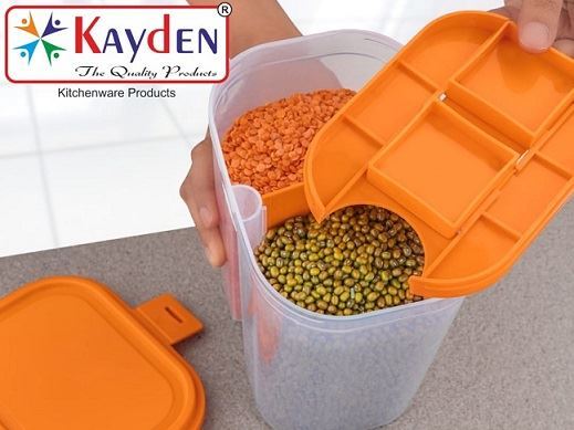 Kayden Plastic Made Transparent Type 2 Section Cereal Dispenser Cum Kitchen Food Storage Container
