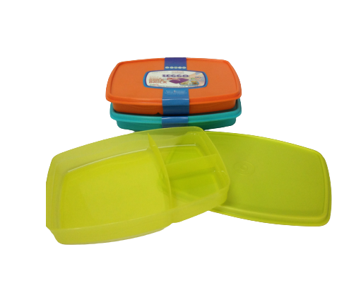 Prime Housewares Leggo Brick Divided Plastic Lunch Box (3 Compartments) (Colour May Vary)