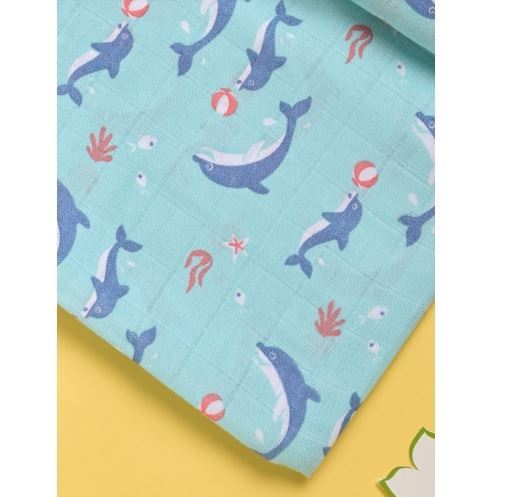Kaarpas Ocean Dive 100% Premium Organic Cotton Muslin Swaddle Delphi The Dolphin Baby Blanket LARGE (KASW1031L) (Certified ORGANIC)