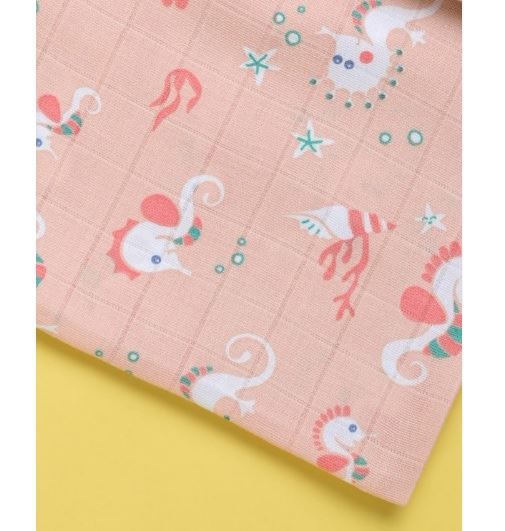Kaarpas Ocean Dive 100% Premium Cotton Muslin Swaddle Spiny The Seahorse Baby Blanket Medium (KASW1033S) (Certified ORGANIC)
