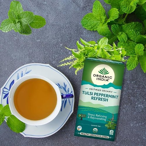 Organic India Tulsi Peppermint Tea Refresh Stress Relieving & Rejuvenating (Certified Organic)