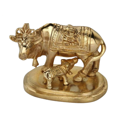 Brass Cow & Calf Idol (Komatha) Idol Gold Plated Specially From Nachiyarkovil Kumbakonam - 2.5 Inch