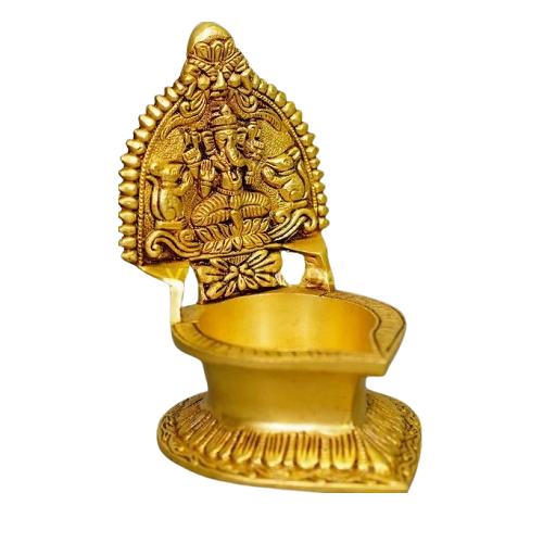 Brass Ganesha Diya (Kamatchi Vilakku Vinayagar) Gold Plated Specially From Nachiyarkovil Kumbakonam - 1 pc (400 g)
