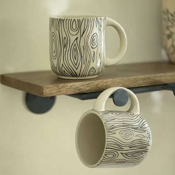 Ellementry Livada Black Ceramic Mug Set For Kitchen/Gifting Purpose(SWSWA2943) - set of 2