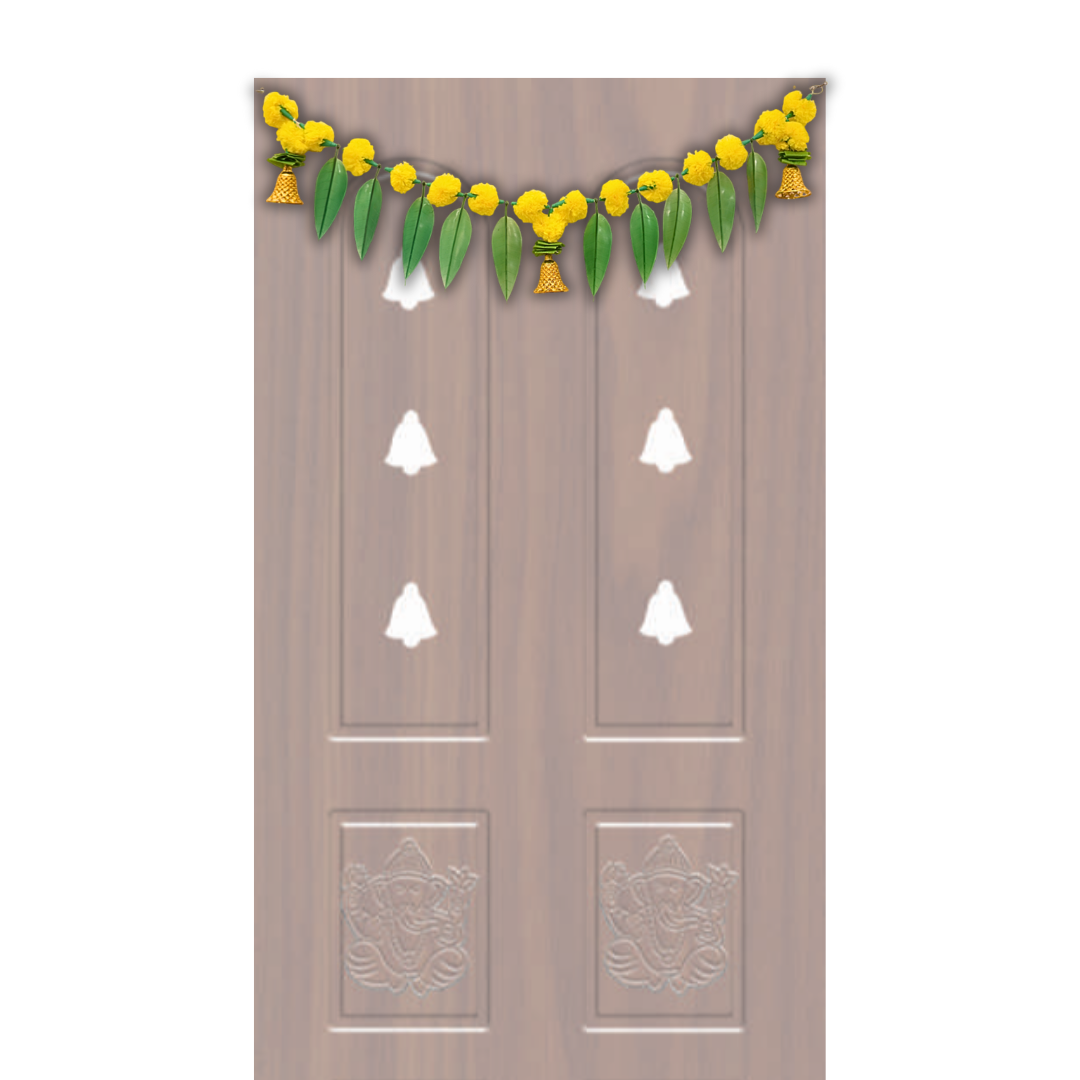 Marigold Flowers with Mango Leaf Door Hanging Toran (Yellow) - 1 Pc