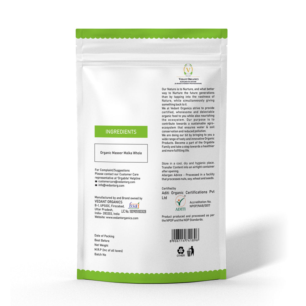 Orgabite Malka Masoor Dal Whole (Certified ORGANIC) - 500 g