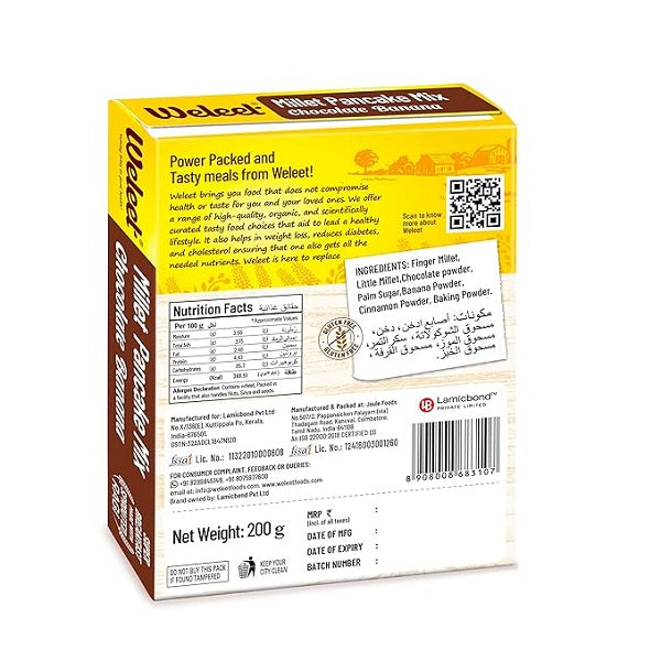 Weleet Chocolate Banana Millet Pancake Mix - 200 g
