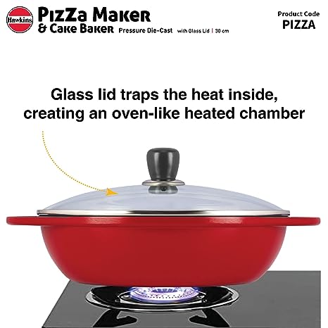 Hawkins Diecast Nonstick Pizza Maker And Cake Baker With Glass Lid - 1 Pc (30 cm)