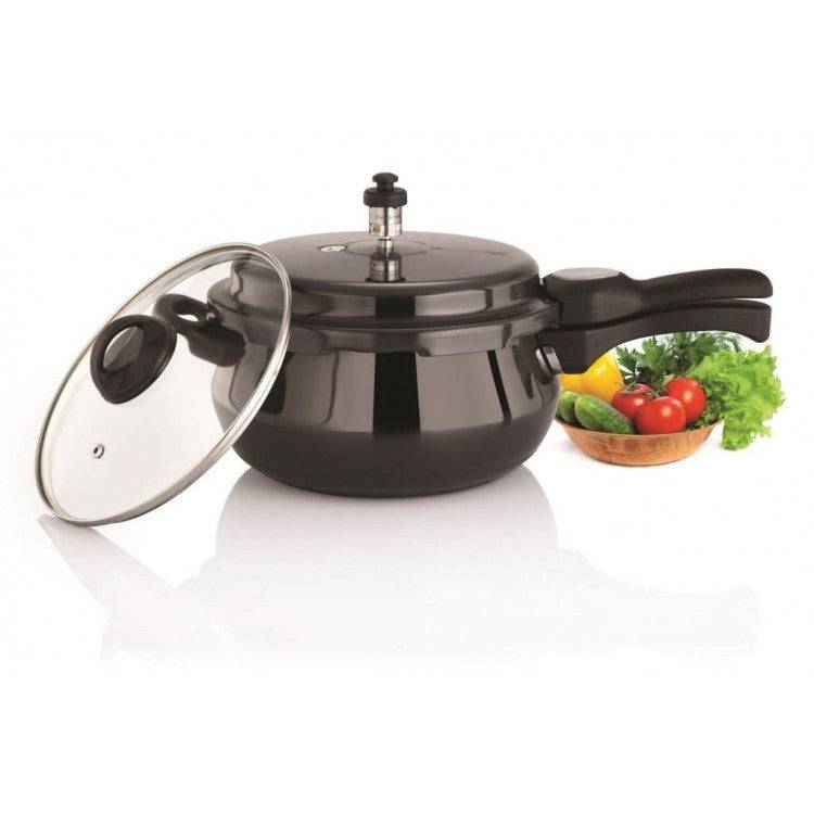Premier Cucina Trendy Black Induction Bottom Handi Pressure Cooker With Glass Lid - 3 L