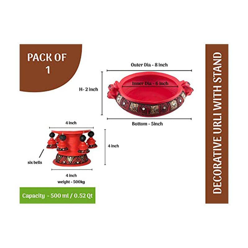 Terracotta Decorative Flower Urli With Stand Red - 6 Inch