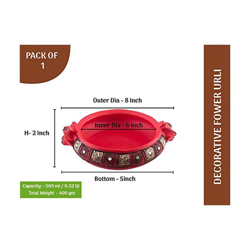 Terracotta Painted Decorative Flower Red Urli - 6 Inch