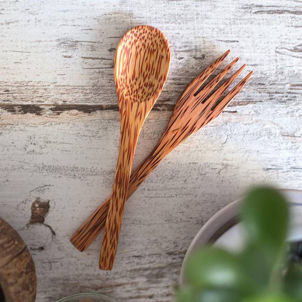Coconut Shell Dark Wood Cutlery - 1 Spoon +1 Fork