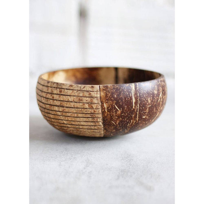 Coconut Hand Carved Bowl With Cutlery - 1 Jumbo Bowl 1 Coconut Wood Spoon 1 Coconut Wood Fork