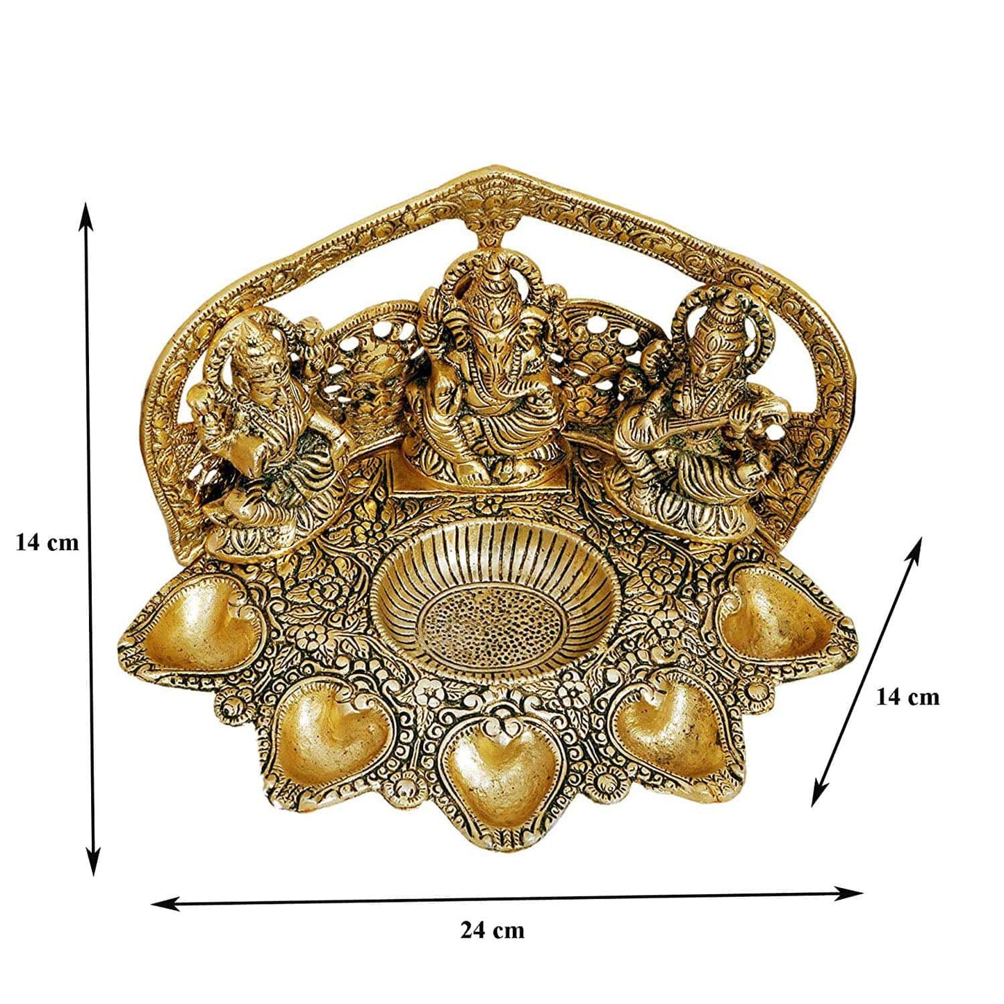 Laxmi Ganesh Saraswati Idol With 5 Oil Divi Deepam Statue - 1 Pc