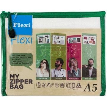 Flexi Brand Clear/Translucent Bag A5 Size Green (WB 841) 