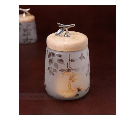 Ellementry Twigy Frosted Glass Jar With Wooden Lid For Kitchen/Gifting Purpose/Tableware