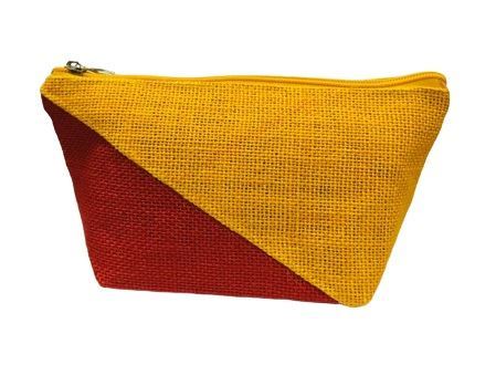 Eco Friendly Rectangle Zipper Jute Pouch With Base (Colour May Vary)