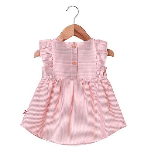 Nino Bambino 100% Organic Cotton White N Red Striped Sleeveless Ruffle Bow Dress For Baby Girls (Certified ORGANIC)