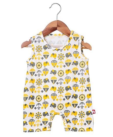 Nino Bambino 100% Organic Cotton Yellow & Grey Nautical Print Sleeveless Half Romper Dress For Unisex Baby (Certified ORGANIC)