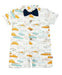 Nino Bambino 100% Organic Cotton White N Yellow & Grey Car Design Half Romper With Bow For Baby Boy (Certified ORGANIC)