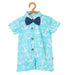 Nino Bambino 100% Organic Cotton Aqua Blue N White Anchor Design Half Romper With Bow For Baby Boy (Certified ORGANIC)