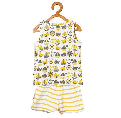 Nino Bambino 100% Organic Cotton Yellow & Grey Nautical Print Sleeveless Top & Shorts For Baby (Certified ORGANIC)