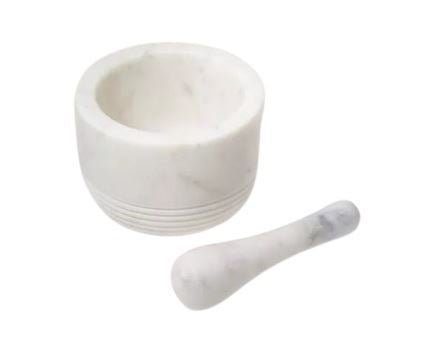 Ellementry White Marble Mortar & Pestle In Cylinderical Shape For Kitchen/Gifting Purpose