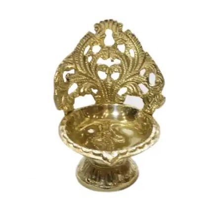 Brass Antiquated Ethinic Vintage Diya With Carving Design With Base (Golden)