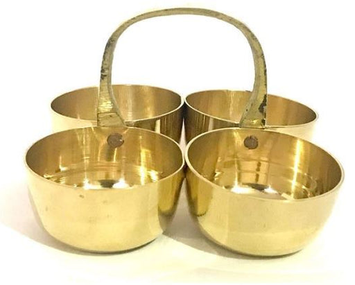 Brass Chowmukh Haldi(Turmeric) Kumkum Chandan Chawal(Akshat) Holder Brass Pooja Accessories Brass Small Chowmukh 4 Bowl Holder Patra