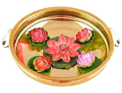 Brass Traditional Urli Utensil Authentic & Designer Handcrafted Floating Flowers & Diyas Table Top Best For Home & Office Decoration & Gift Purpose  