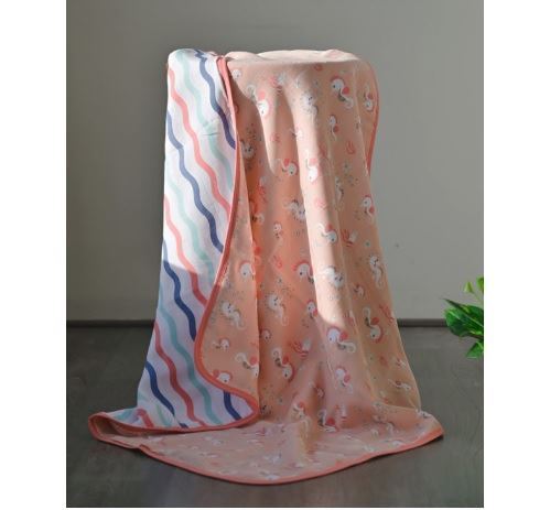 Kaarpas Ocean Drive 100% Premium Cotton Muslin 3 Layered Blanket Spiny the Seahorse & Waves Baby Blanket Medium (KABL1033S) (Certified ORGANIC)