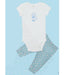 Kaarpas 100% Premium Organic Cotton 2 Piece Dog & Bones Print Baby Bodysuit Onesie Pant Set White & Grey With Blue (KAON1005) (Certified ORGANIC)