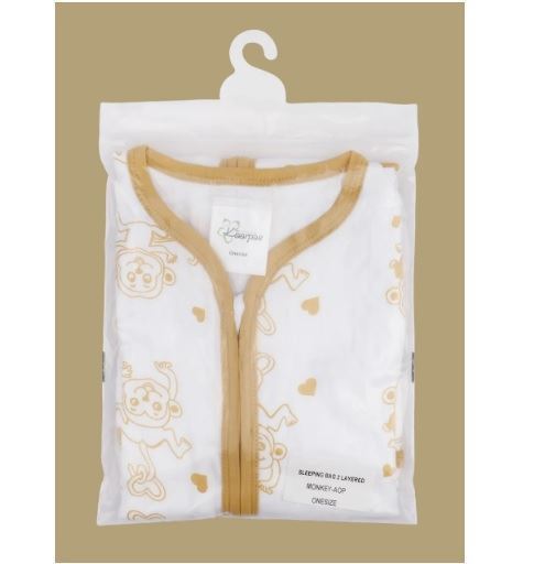 Kaarpas 100% Premium Cotton Organic Ocean Dive Muslin Baby Sleeping Bag With The Theme Of Monkey 2 Layer Mustard Yellow (KASB1005) (Certified ORGANIC)