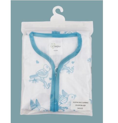 Kaarpas 100% Premium Cotton Organic Ocean Dive Muslin Baby Sleeping Bag With The Theme Of Sparrow 2 Layer Sky Blue (KASB1007) (Certified ORGANIC)