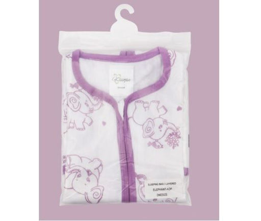 Kaarpas 100% Premium Cotton Organic Ocean Dive Muslin Baby Sleeping Bag With Adorable Animal Of Elephant 2 Layer Lavender (KASB1006) (Certified ORGANIC)