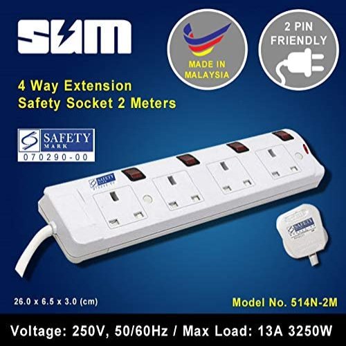 Sum 4 Way 250V Extension Safety Socket 