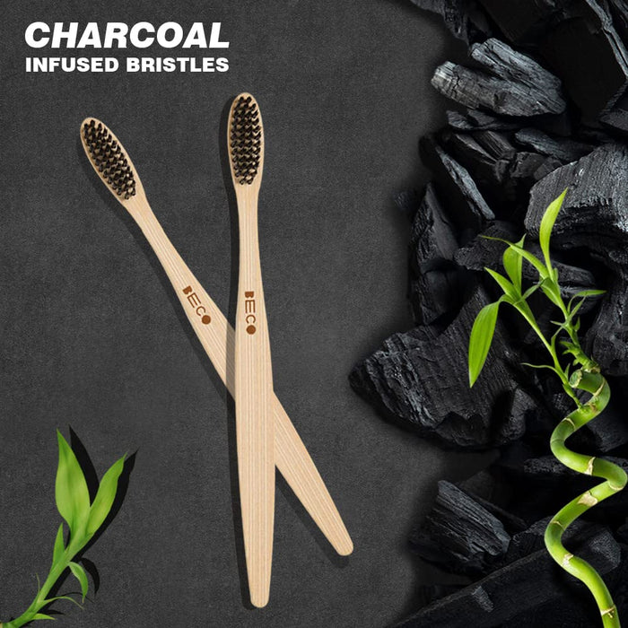 Beco Compostable Bamboo Toothbrush with Ultra Soft Charcoal activated Bristles 100% Natural & Eco Friendly