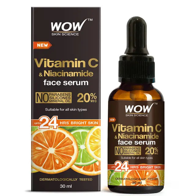 Wow Skin Science Brightening 20% Vitamin C Face Serum Boost Collagen and Elastin for Anti aging Skin Repair For Dark Circles - 30 ml