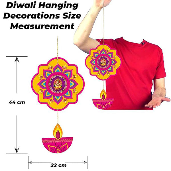 TOYXE Happy Diwali Ganesh Printed with Hanging Deepak Paper Decoration items for Office Shops Home Decotation - Set of 10