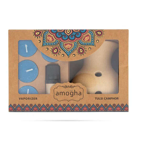 Giri Amogha Ceramic Tulsi Camphor Fragrance Vaporizer With 4 Tealights with oil - 1 Box