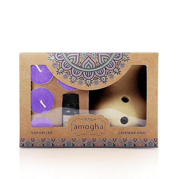 Giri Amogha Ceramic Lavender Camphor Fragrance Vaporizer With 4 Tealights with oil - 1 Box