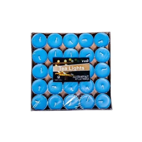 Blue Wax Tea Light Candles - 50 Pcs