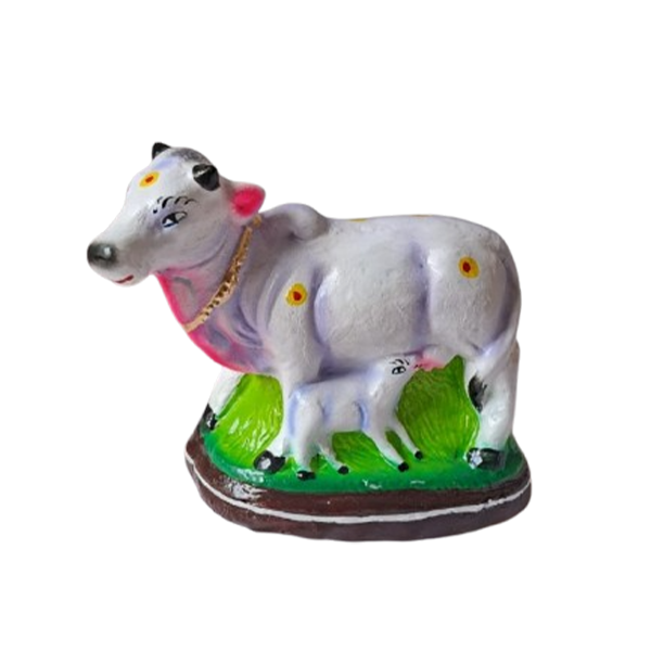 Clay Cow & Calf Golu Statue - 10 Inch