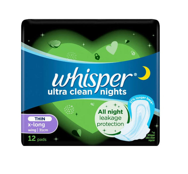 Whisper Ultra Clean Night Wings Sanitary Napkins 32cm - 14 Pads