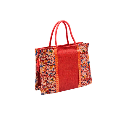 Ladies Fancy Kalamkari Bag Red - 1 Pc(12w x 9h x 4s)