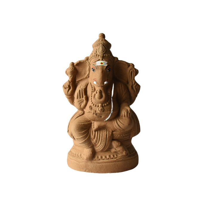 Clay Ganesha Statue Idol Made With Seeds - 1.2 Feet