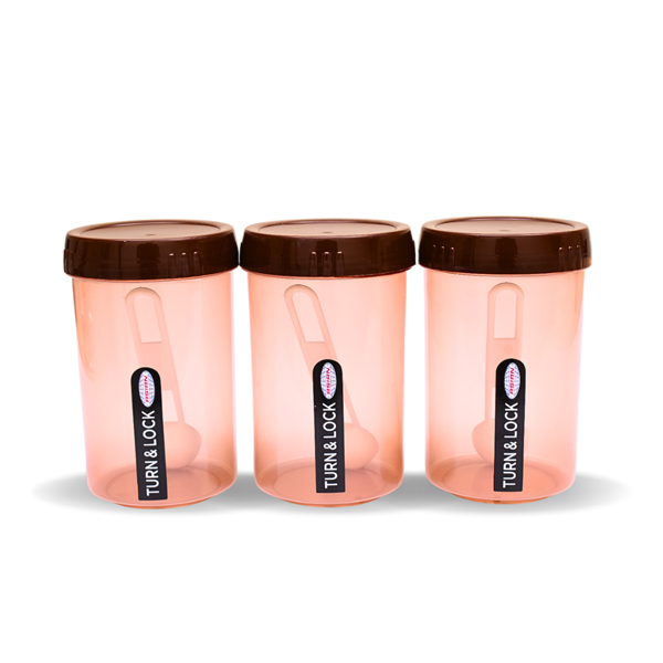 Asian Plastowares Turn & Lock Storage Containers With Spoon - Set of 3(1800ml)